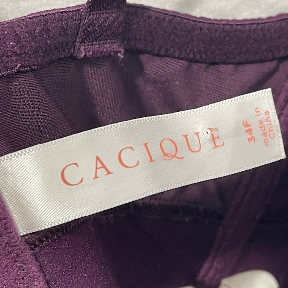 Cacique Lightly Lined Purple Balconette Wired Bra 34F Bow Detail Convertible - Picture 3 of 9